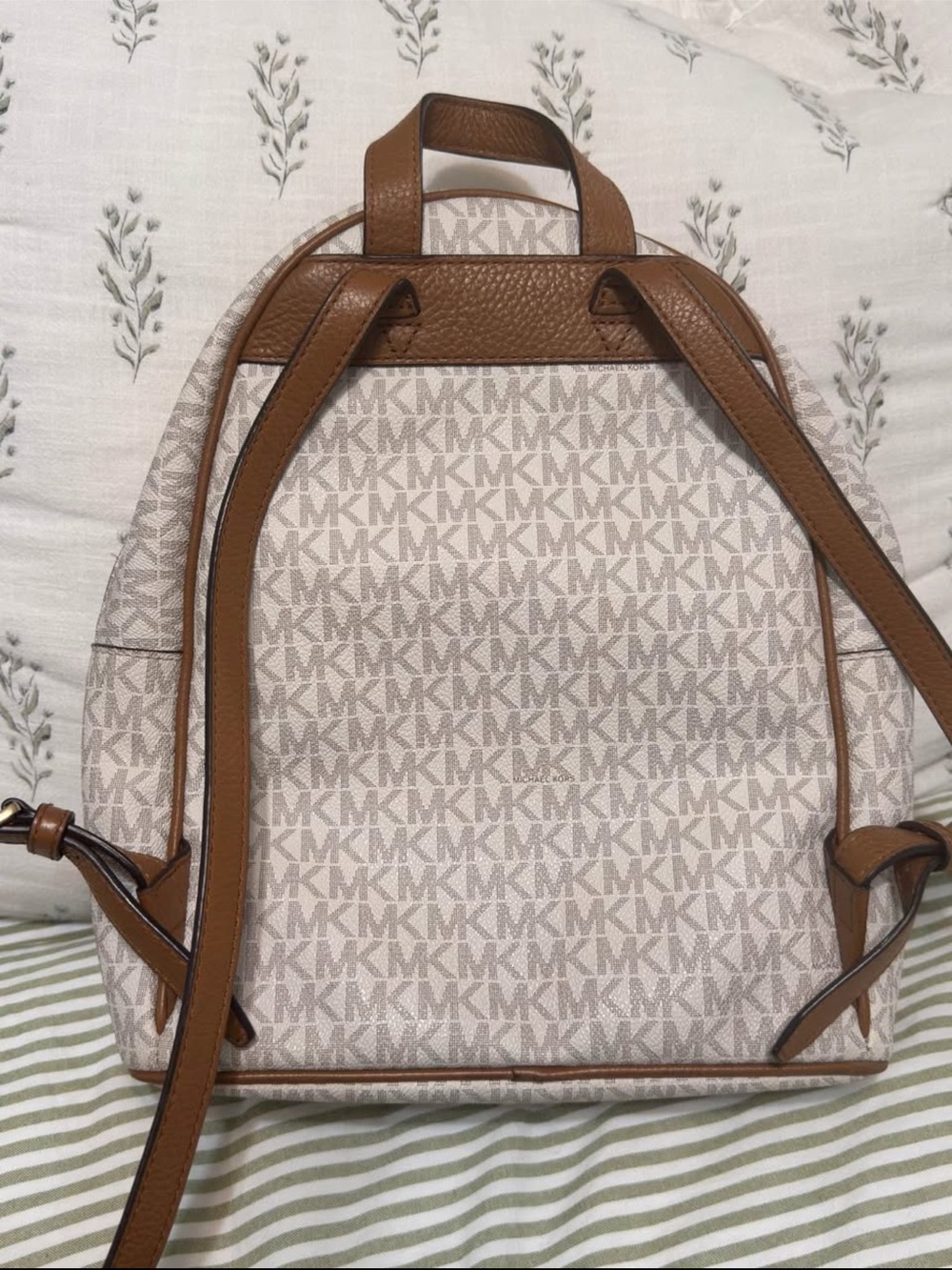 Michael Kors Beige MK Logo Backpack with Gold Studs - Picture 7 of 8